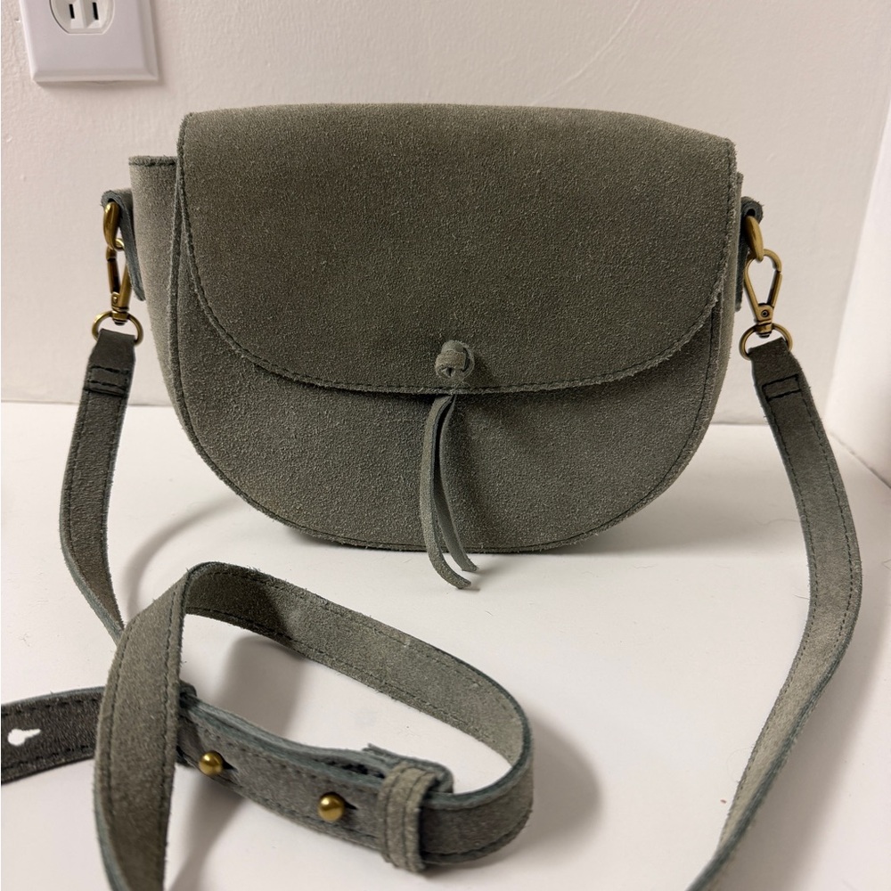 Madewell Olive Suede Crossbody Saddle Bag